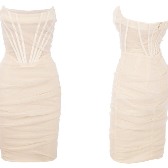 House of CB ‘Leila’ Ivory Mesh Strapless Corset Dress NWOT - Picture 14 of 15